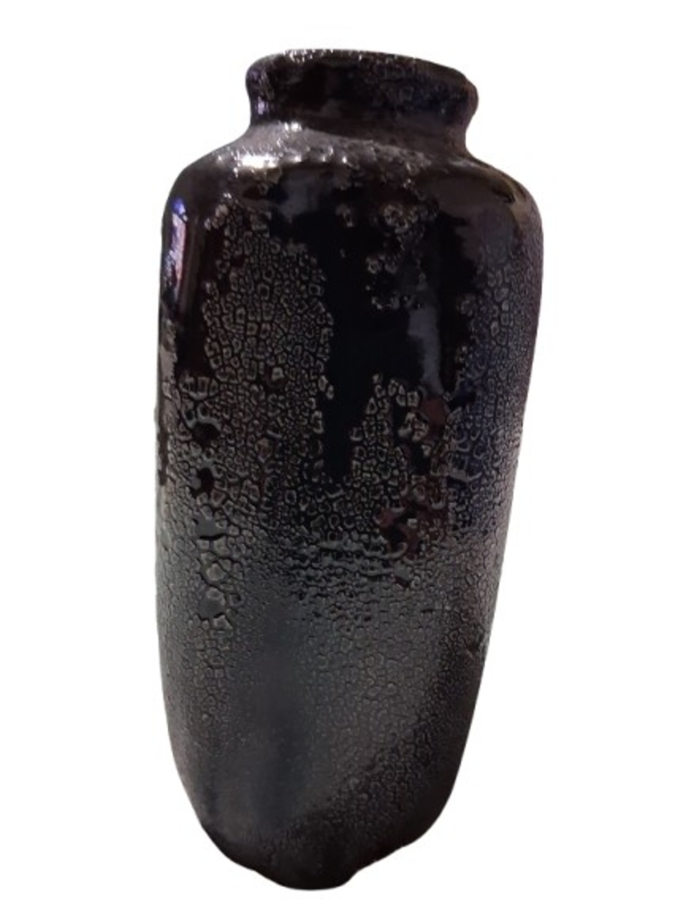 Rare Agustina Garrigou Fissure Disaster Vase Glossy Black Textured Ceramic Vase